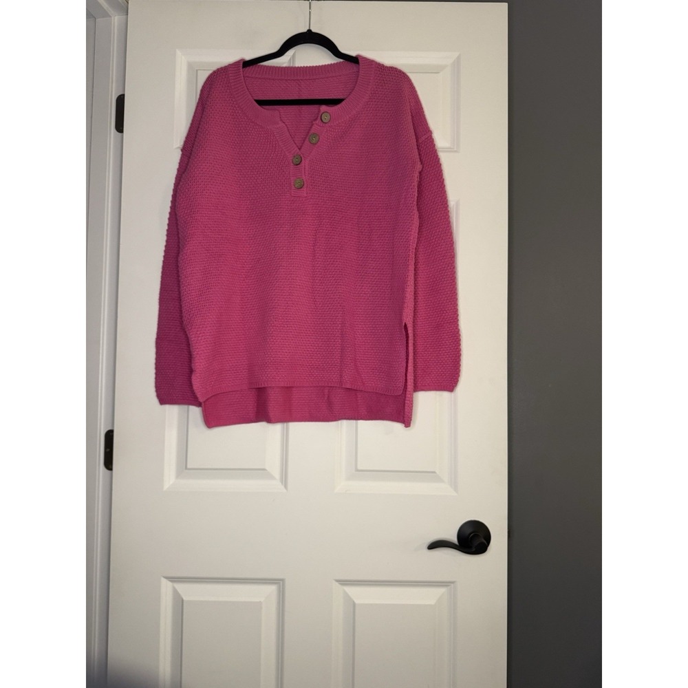 Unbranded Pullover Waffle Knit Henley Sweater Large Pink Nwot